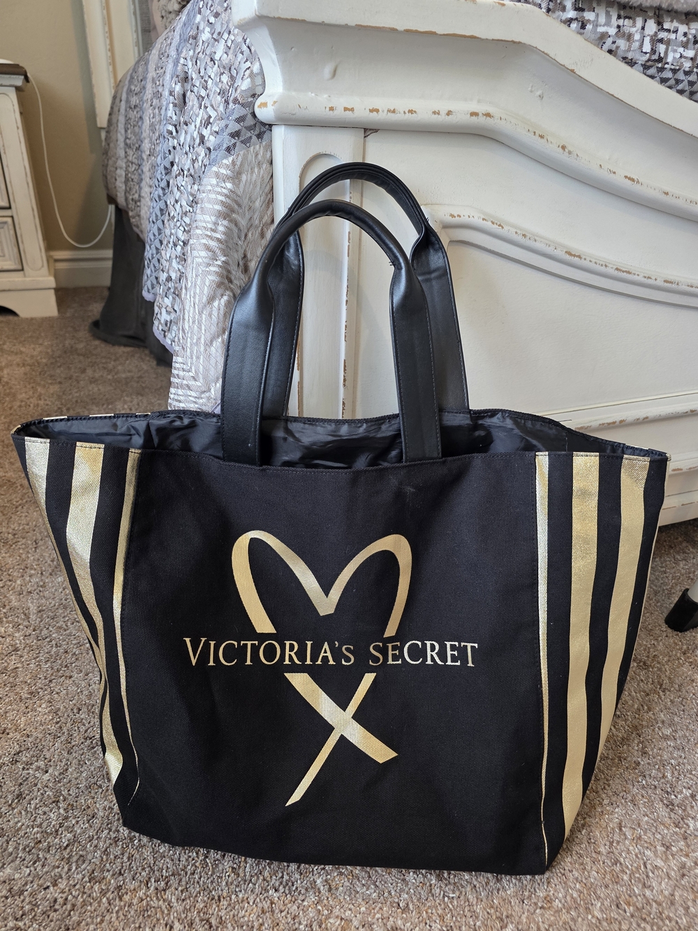 Victoria's Secret Black and Gold Logo Tote